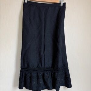 New York & Company Black Midi Skirt Lightweight Linen Crochet Bohemian